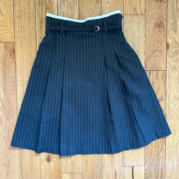 Belted pinstripe skirt